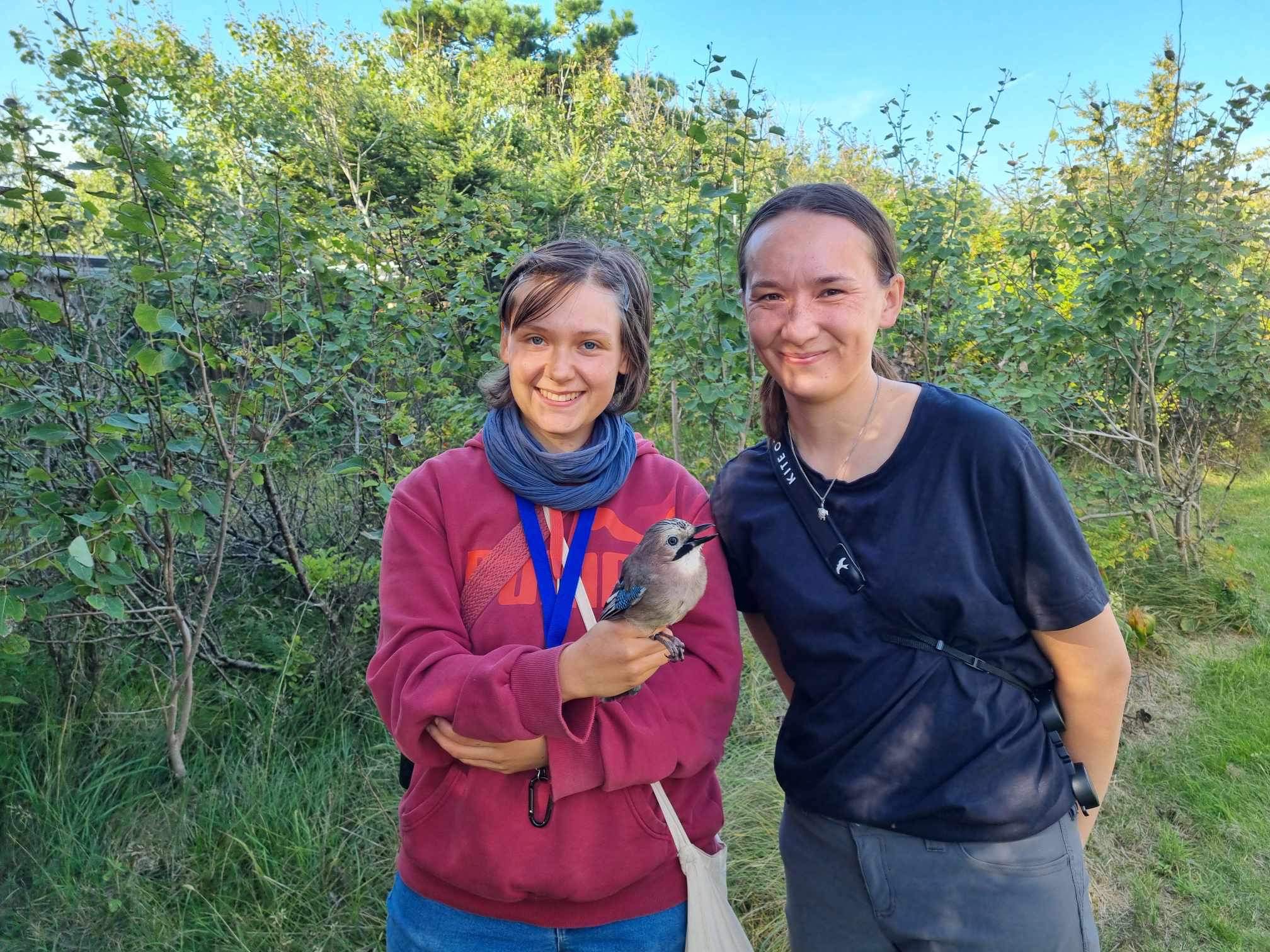 Hannah and Taima with Eurasian Jay